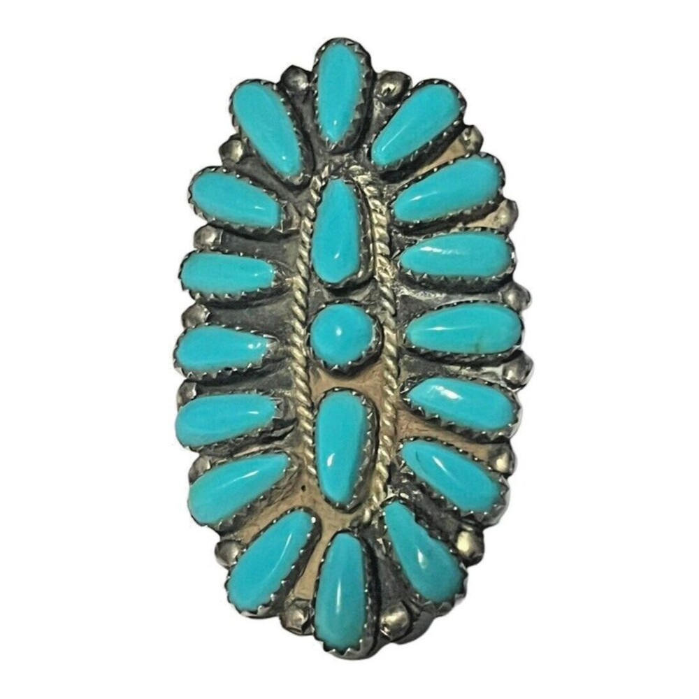 Turqouise Cluster Ring P Jones Zuni Native American 12 grams Size 8.75/9